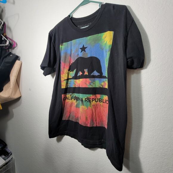 California State Republic Bear Logo Black TShirt Ring of Fire Mens LG Tye Dye - Picture 3 of 6